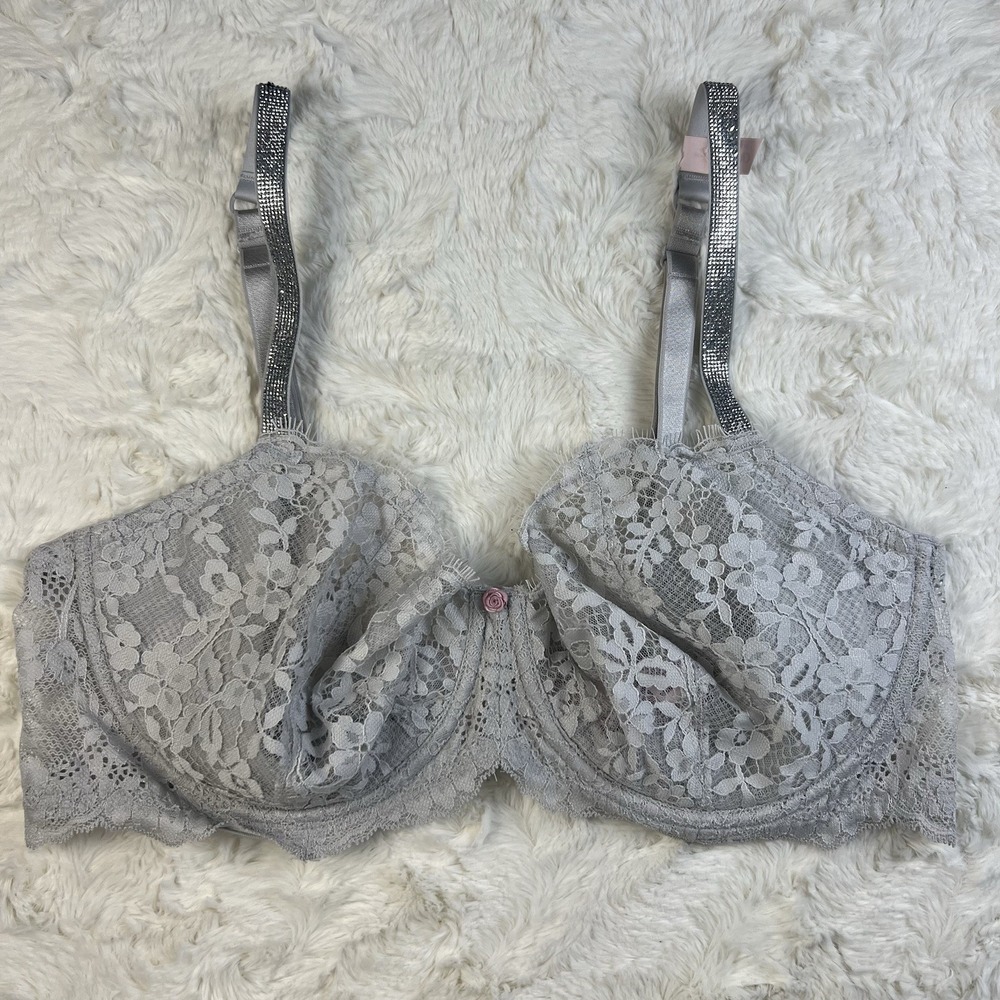 Victoria's Secret Dream Angels Lace Balconette Bra Sparkle Strap Gray 34C NWT - Picture 1 of 9